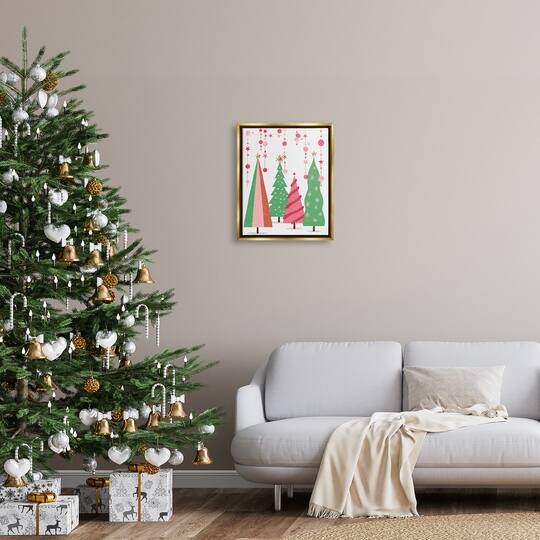 Stupell Industries Pink & Green Christmas Trees Framed Floater Canvas Wall Art